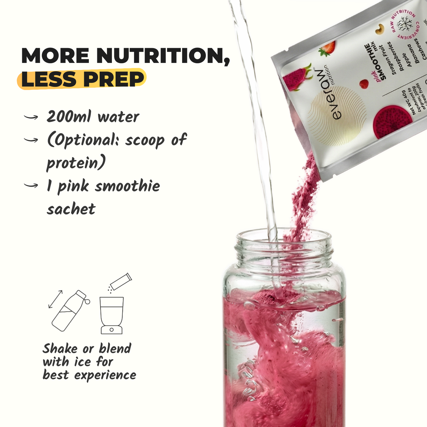 How to prepare Pink Smoothie Mix - add water and shake