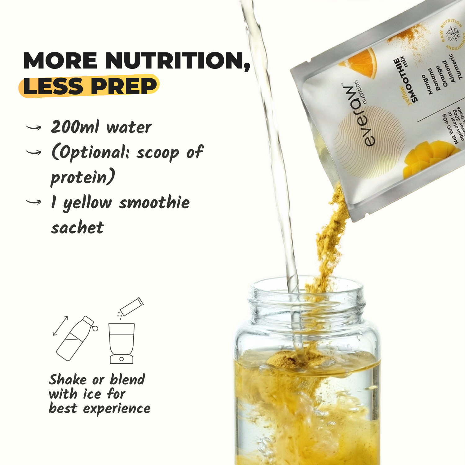 How to prepare Yellow Smoothie Mix - add water and shake