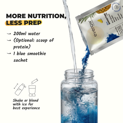 How to prepare Blue Smoothie Mix - add water and shake