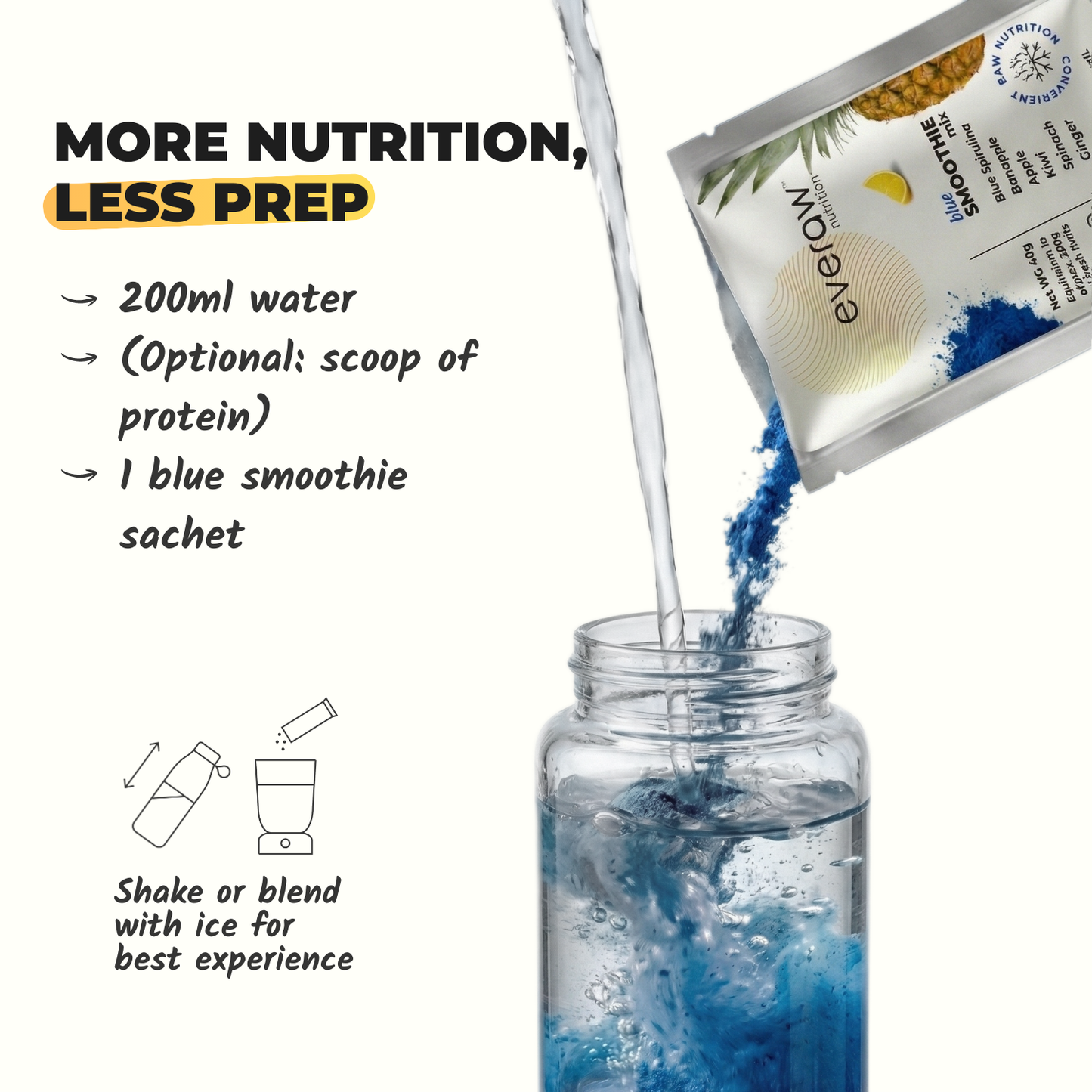 How to prepare Blue Smoothie Mix - add water and shake