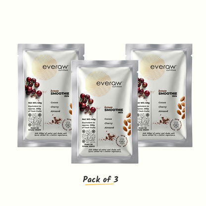 Everaw Brown Smoothie Mix - pack of 3 sachets with cocoa, cherry, and almond