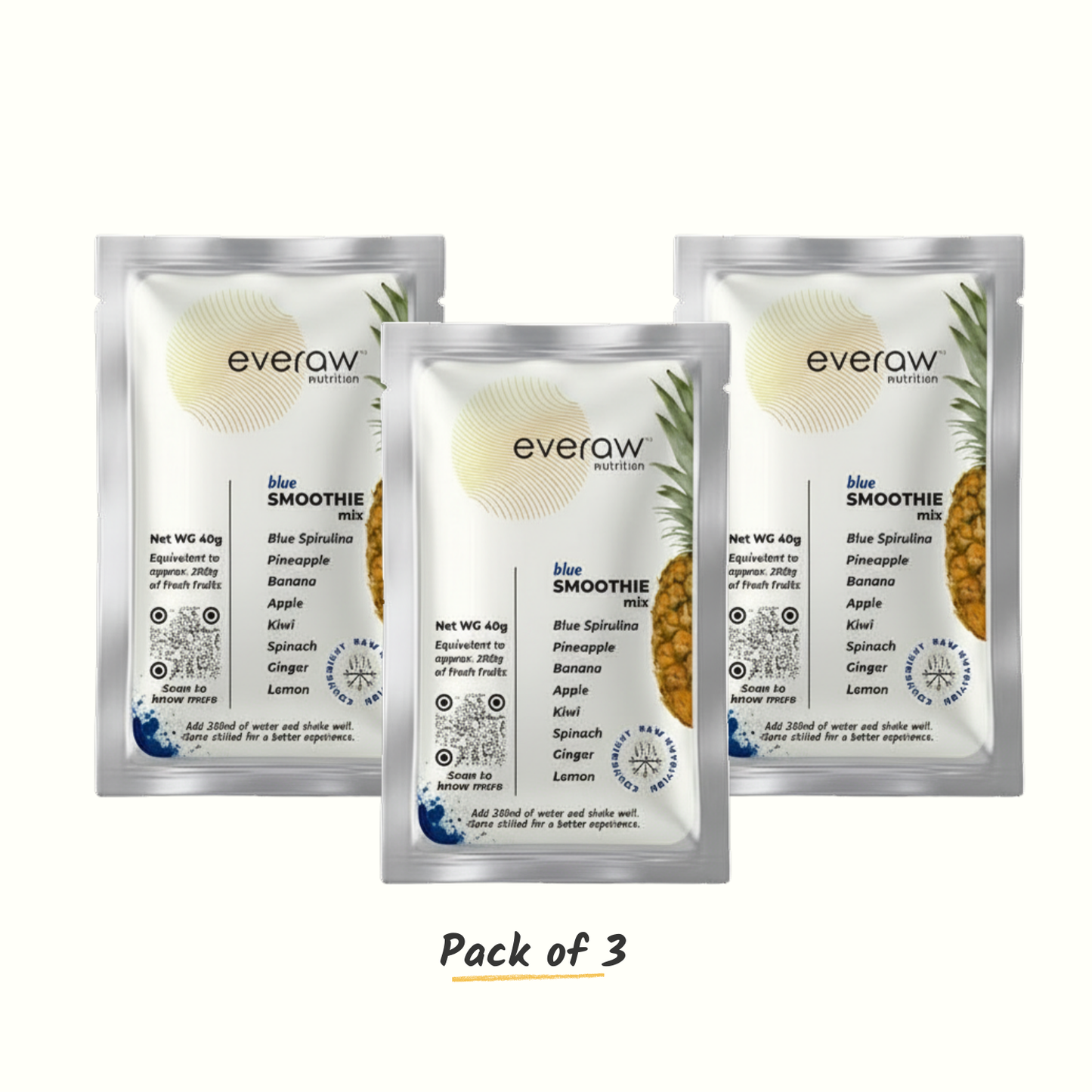 Everaw Blue Smoothie Mix - pack of 3 sachets with blue spirulina and tropical fruits