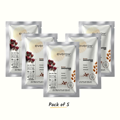 Everaw Brown Smoothie Mix - pack of 5 sachets with cocoa, cherry, and almond