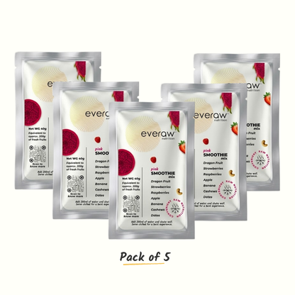 Everaw Pink Smoothie Mix - pack of 5 sachets with dragon fruit, strawberry, and raspberry