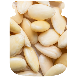 Close-up of peeled almonds on a white background