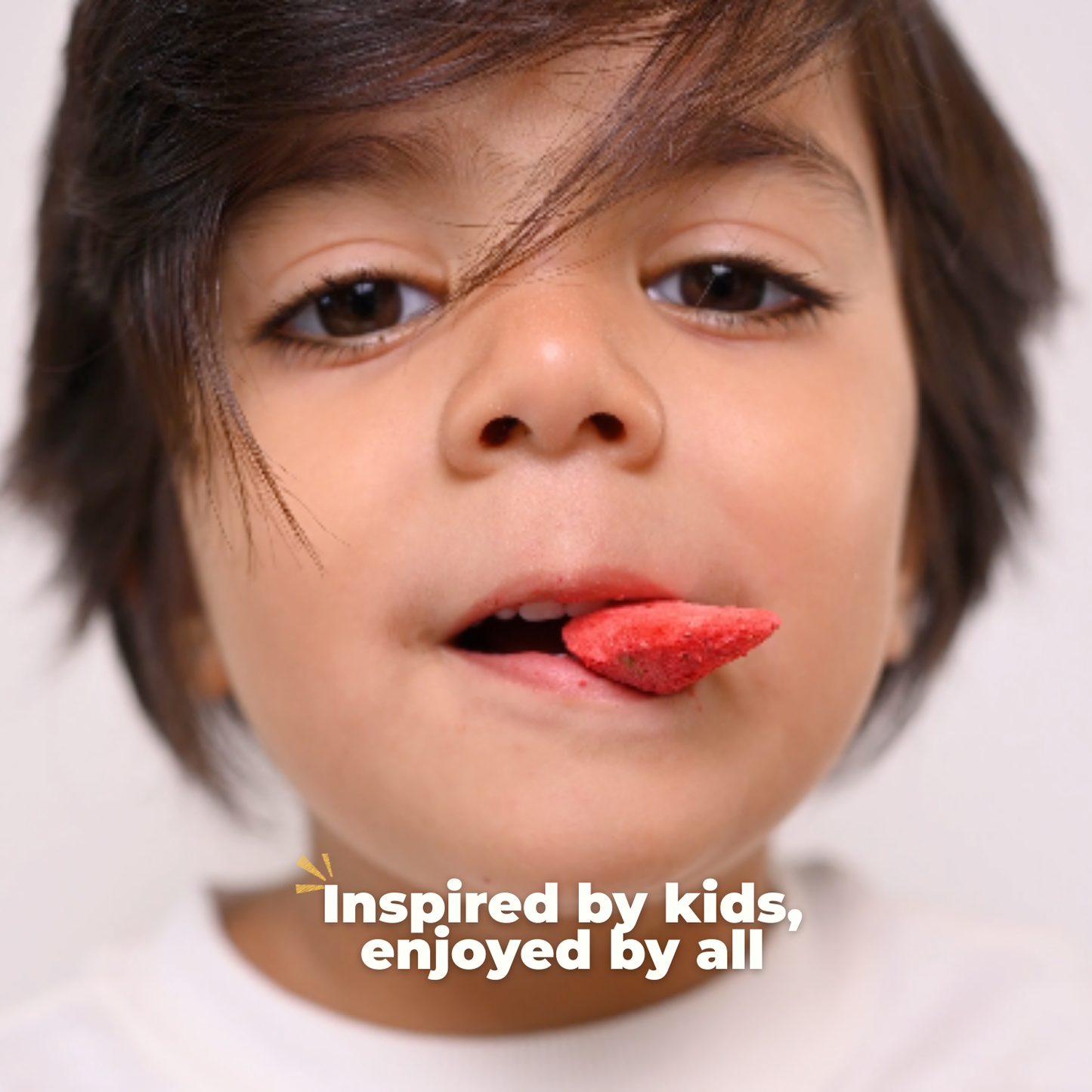 kid eating freeze dried strawberry healthy snack for children