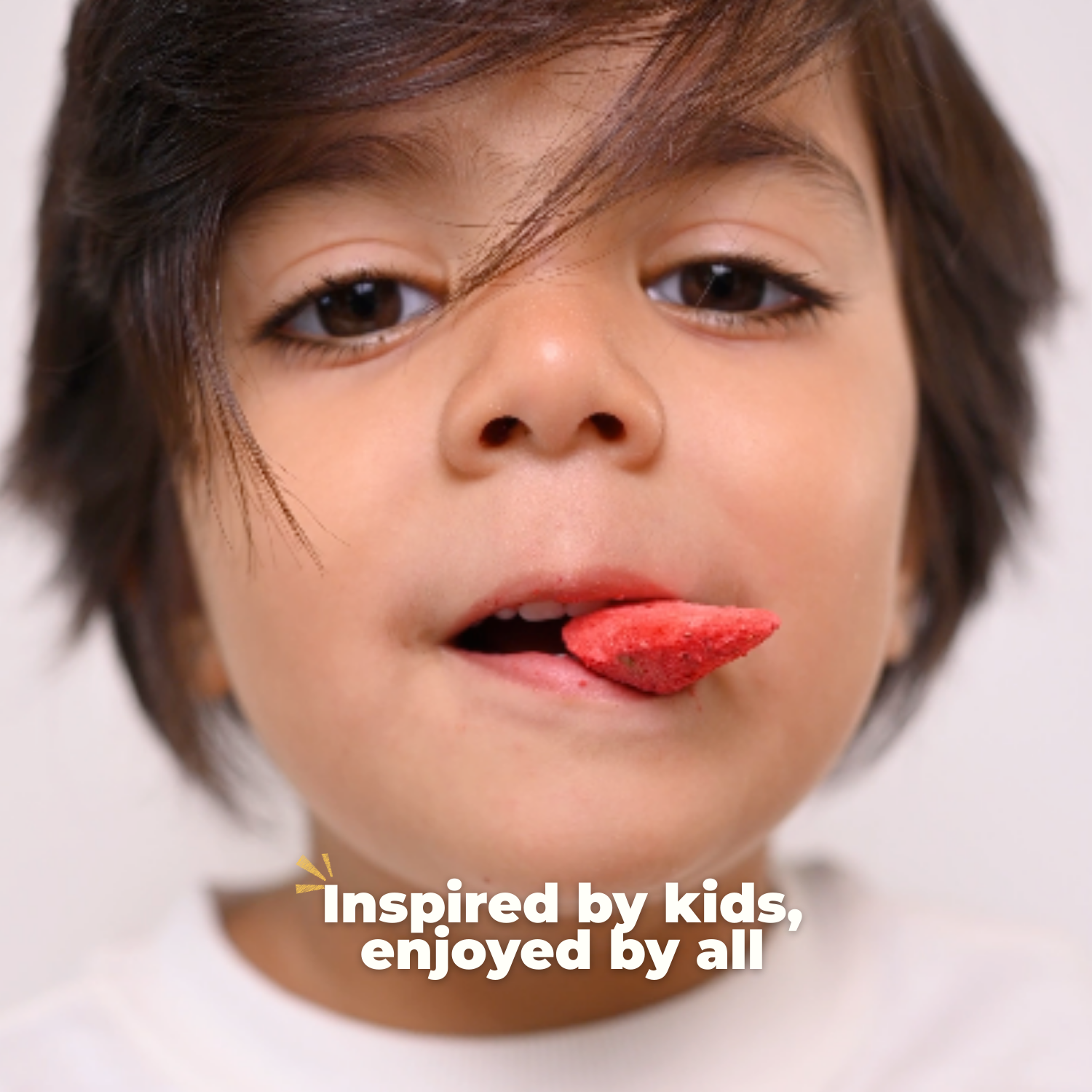 kid eating freeze dried strawberry healthy snack for children