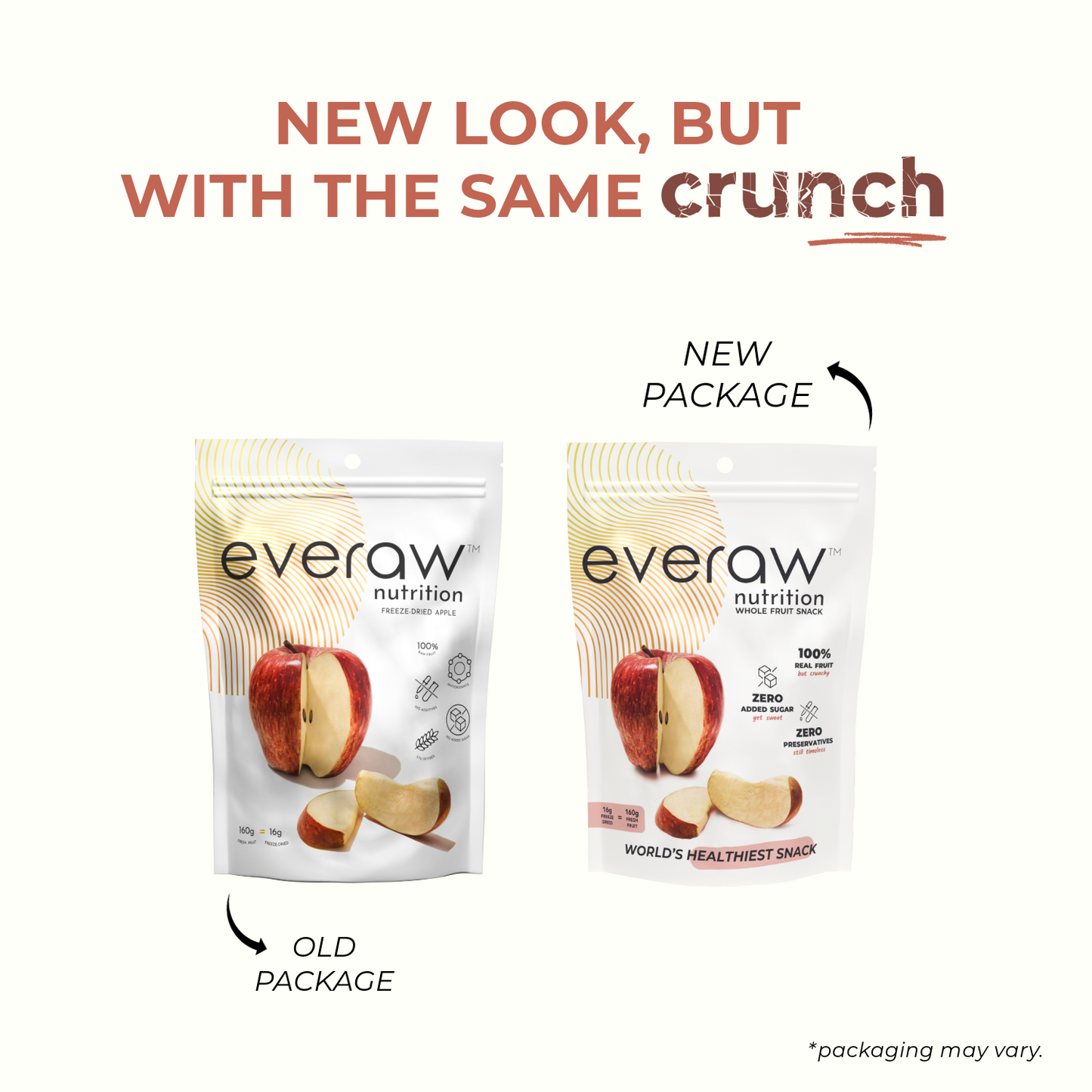 freeze dried apple old vs new packaging same crunch