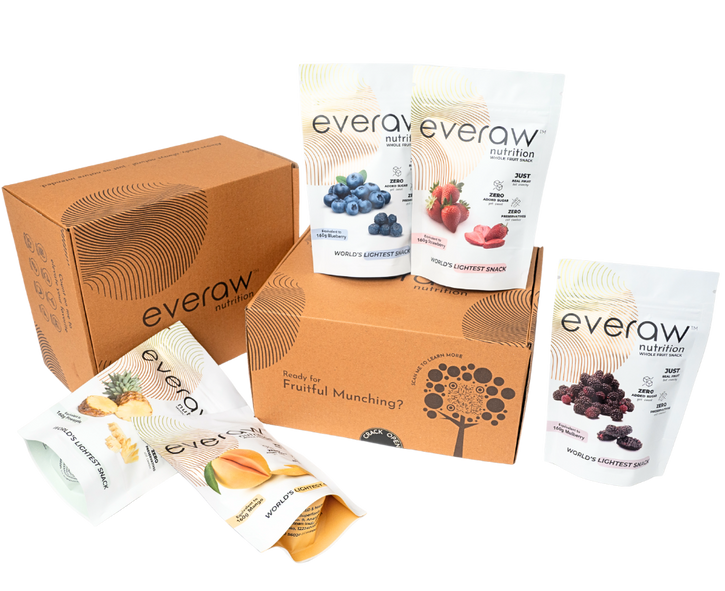 Everaw Assorted Box and snack packets on a white background