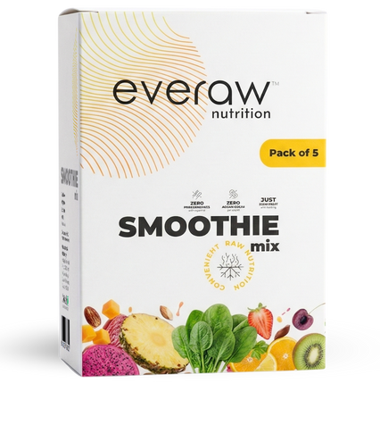 Box of everaw nutrition smoothie mix on a white background