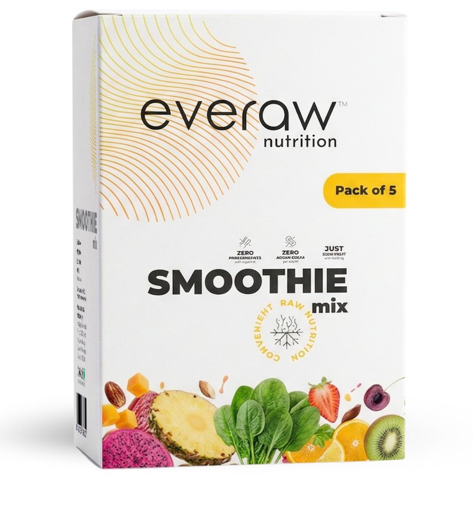 Box of everaw nutrition smoothie mix on a white background