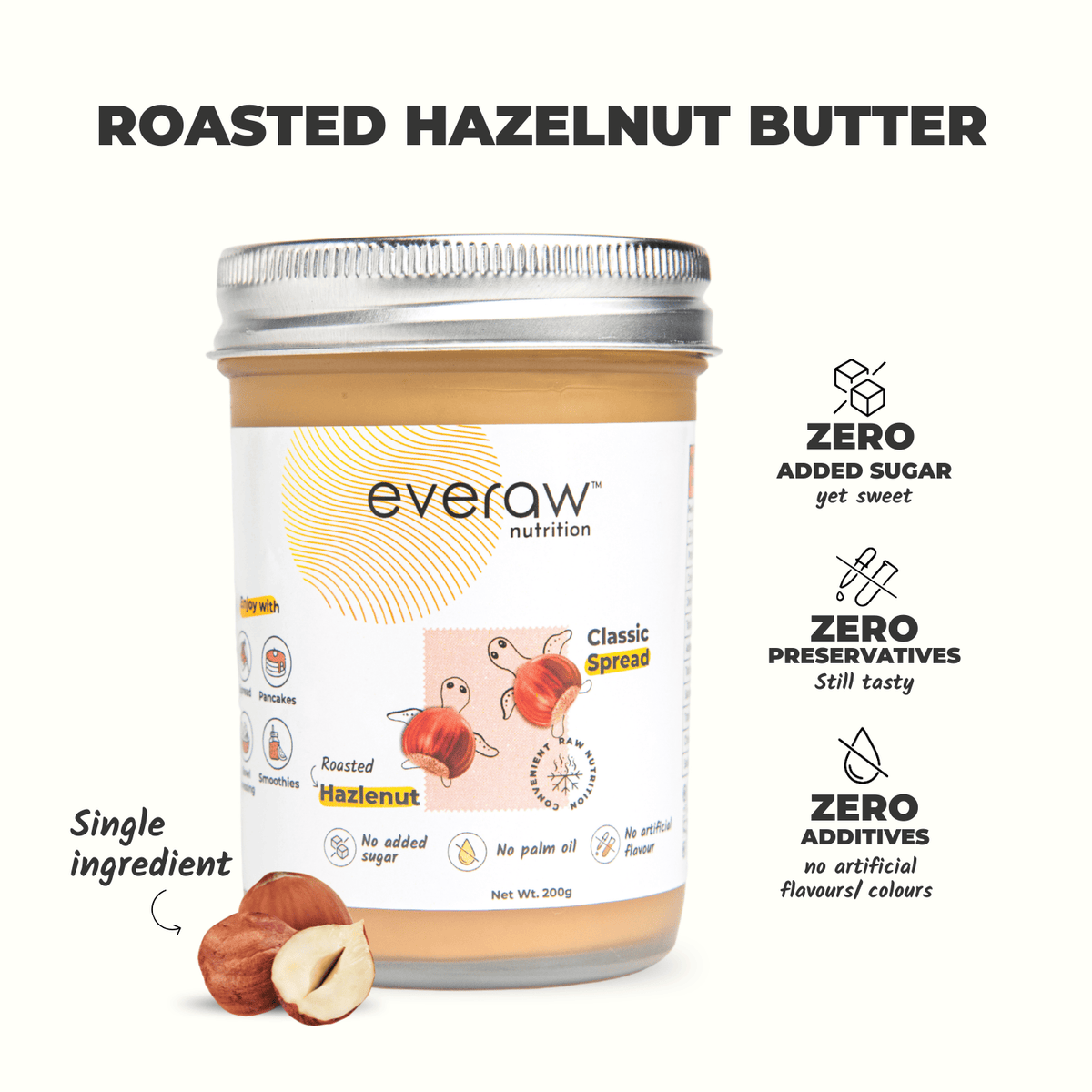 roasted hazelnut butter classic spread jar 200g single ingredient no added sugar
