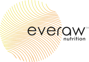 Everaw Nutrition logo with wavy yellow lines on a white background