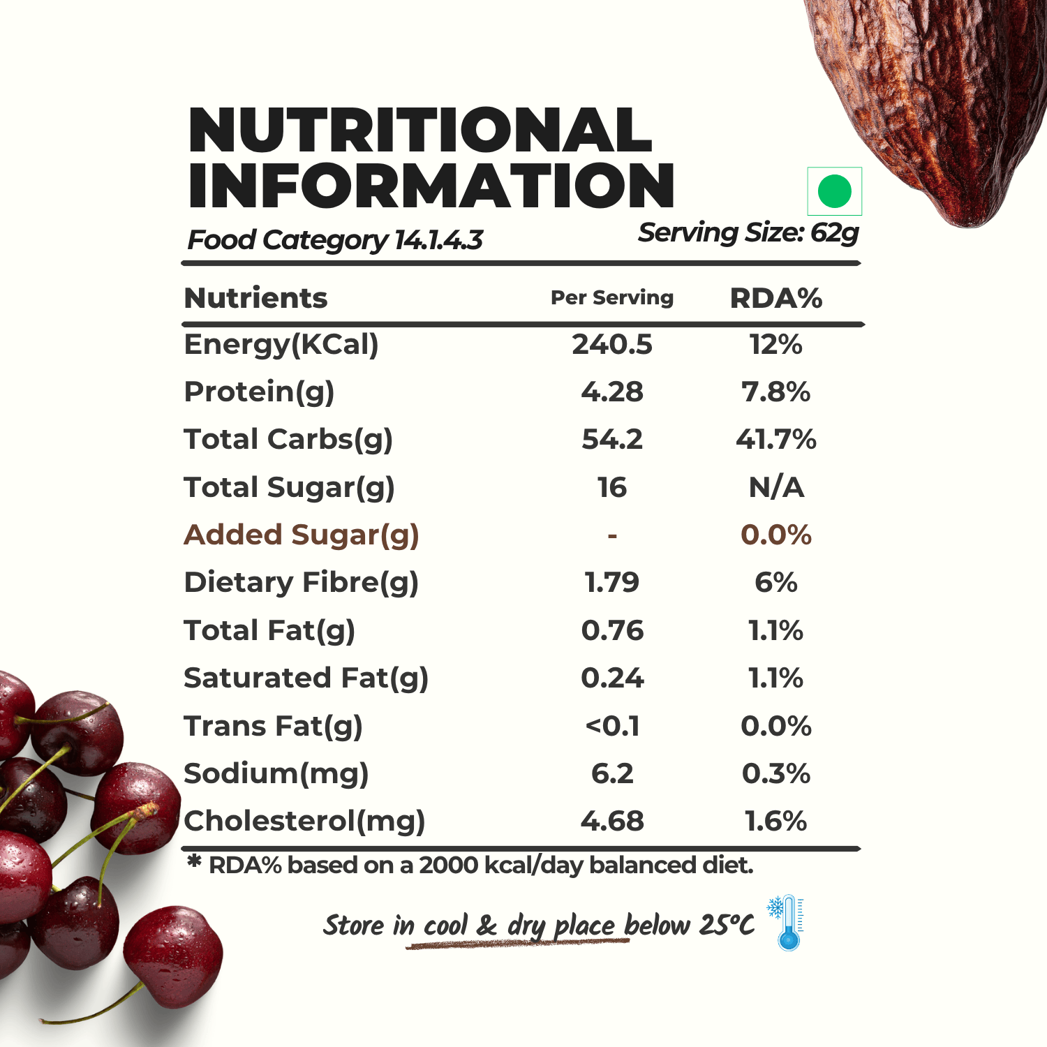 Everaw Brown freeze dried Super Smoothie mix nutrition facts, naturally rich in fibre with zero added sugar, a balanced real fruit smoothie in seconds