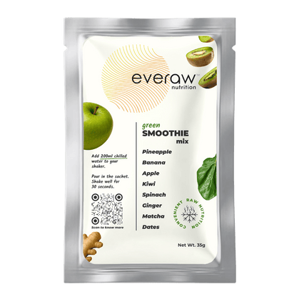 Everaw Green Super Smoothie mix sachet, freeze dried real fruit smoothie made from apple, kiwi and spinach with no added sugar