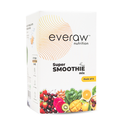 Everaw Super Smoothie Mix Pack of 5 box with five real fruit flavours, freeze dried smoothie sachets with no added sugar and no preservatives