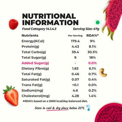 Everaw Pink freeze dried Super Smoothie mix nutrition facts, naturally rich in fibre with zero added sugar, a balanced real fruit smoothie in seconds