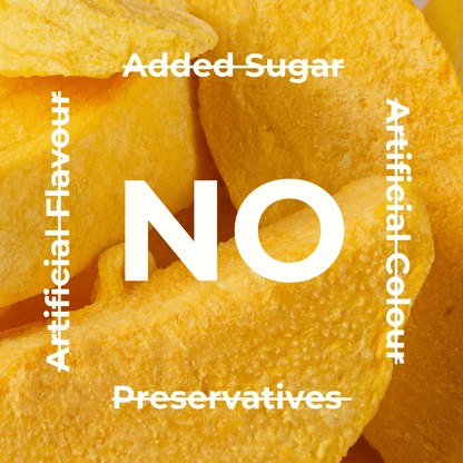 Everaw freeze dried mango snack with no added sugar, no artificial flavour, no artificial colour and no preservatives, clean 100% real fruit snack