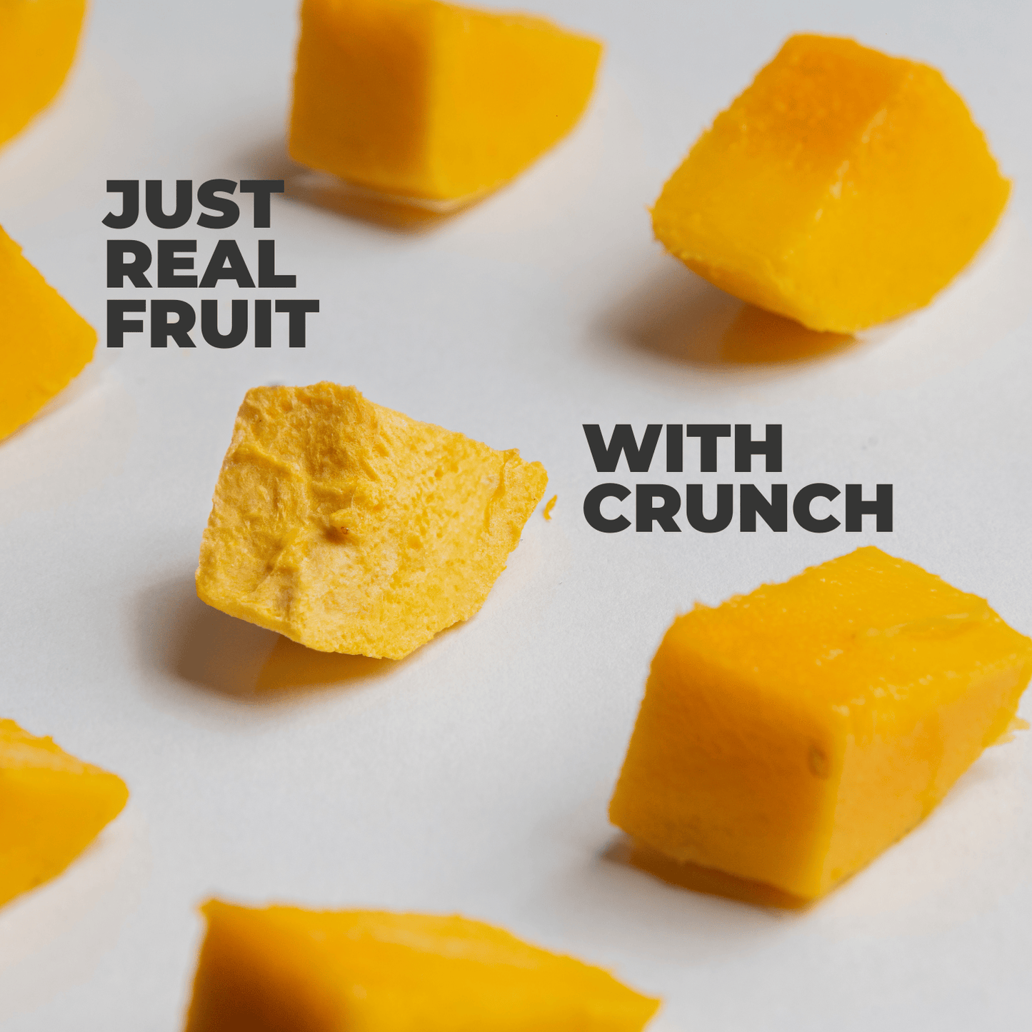 Single ingredient freeze dried mango pieces, just real mango with a light crunch, clean label healthy snack with nothing added