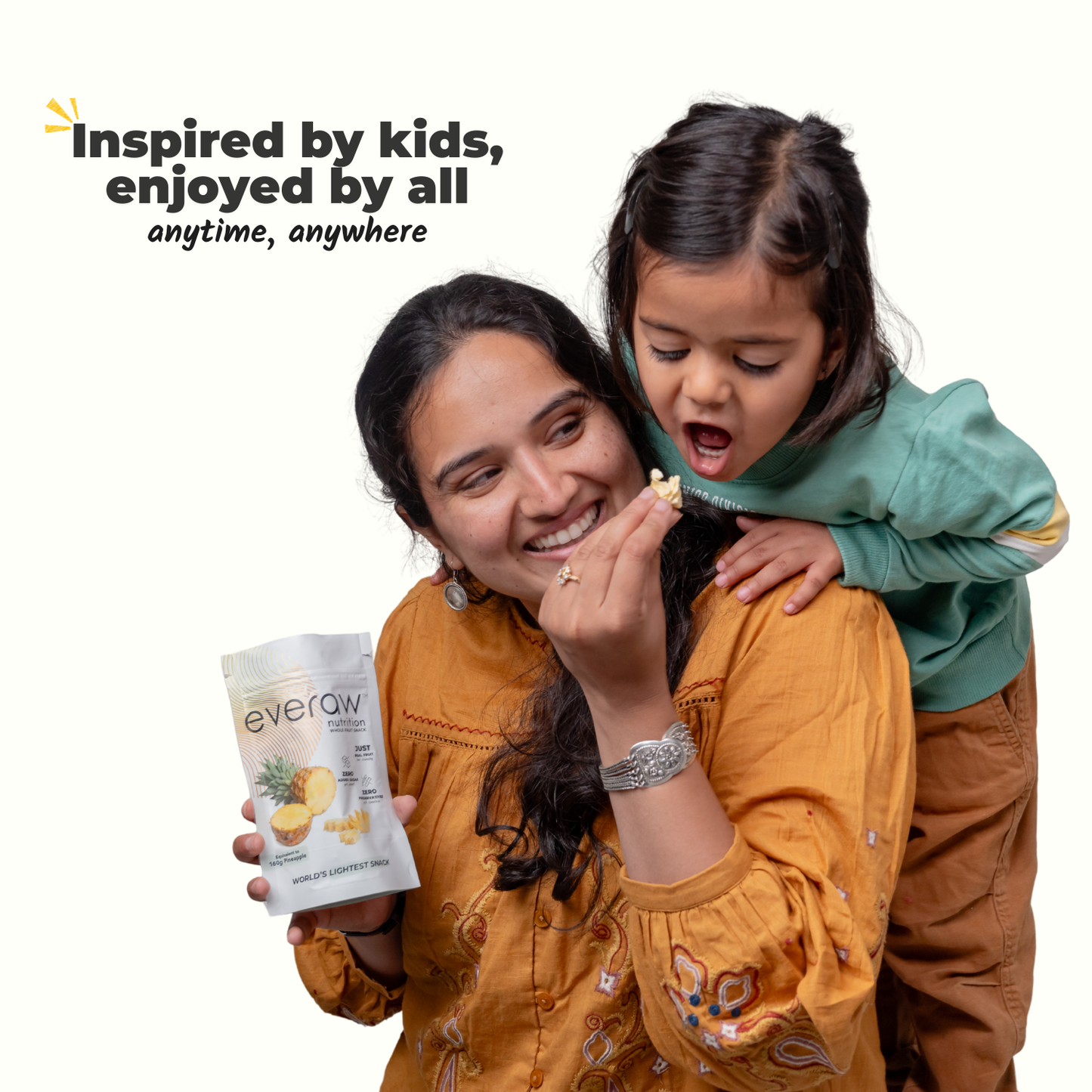 Everaw Pineapple freeze dried whole fruit snack for on the go snacking, kid friendly real fruit snack enjoyed by all ages, lightweight and travel ready with no mess