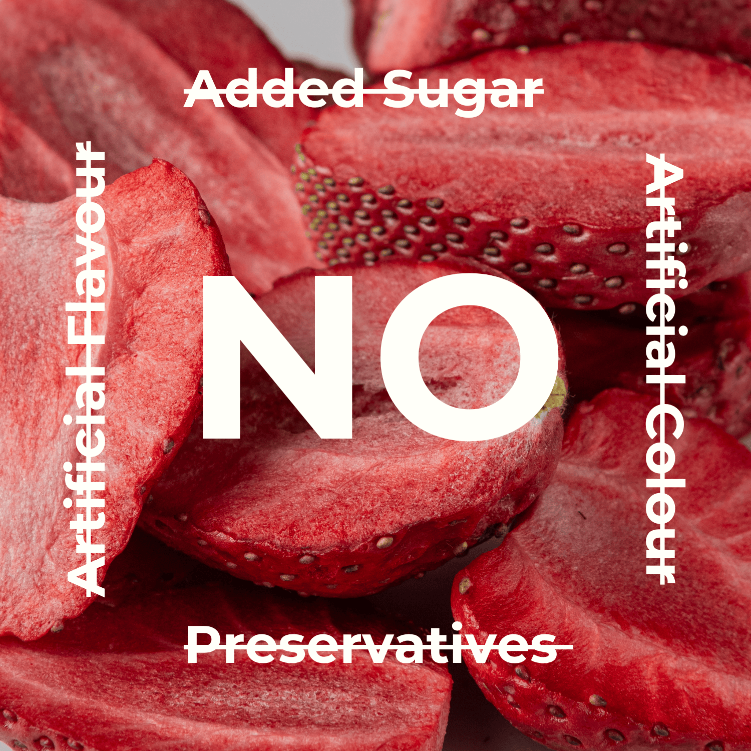 Everaw freeze dried strawberry snack with no added sugar, no artificial flavour, no artificial colour and no preservatives, clean 100% real fruit snack