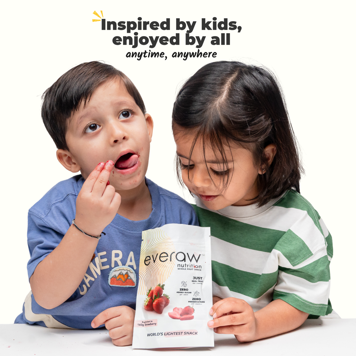 Everaw Strawberry freeze dried whole fruit snack for on the go snacking, kid friendly real fruit snack enjoyed by all ages, lightweight and travel ready with no mess