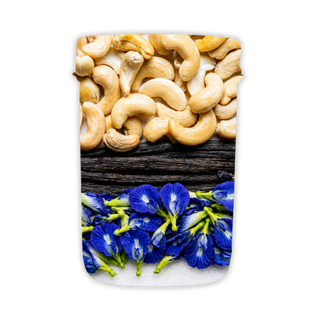 Everaw Blue Vanilla Cashew Butter ingredient breakdown showing real butterfly pea flower, vanilla and cashews, clean label spread with no added sugar, no palm oil and no preservatives