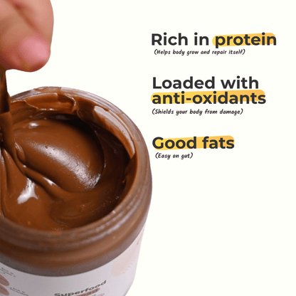 Everaw Cocoa Almond Butter benefits, rich in protein, loaded with antioxidants and good fats, wholesome spread for kids and adults