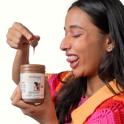 Everaw Cocoa Almond Butter for everyday healthy snacking, kid friendly clean label spread enjoyed by all ages with no added sugar