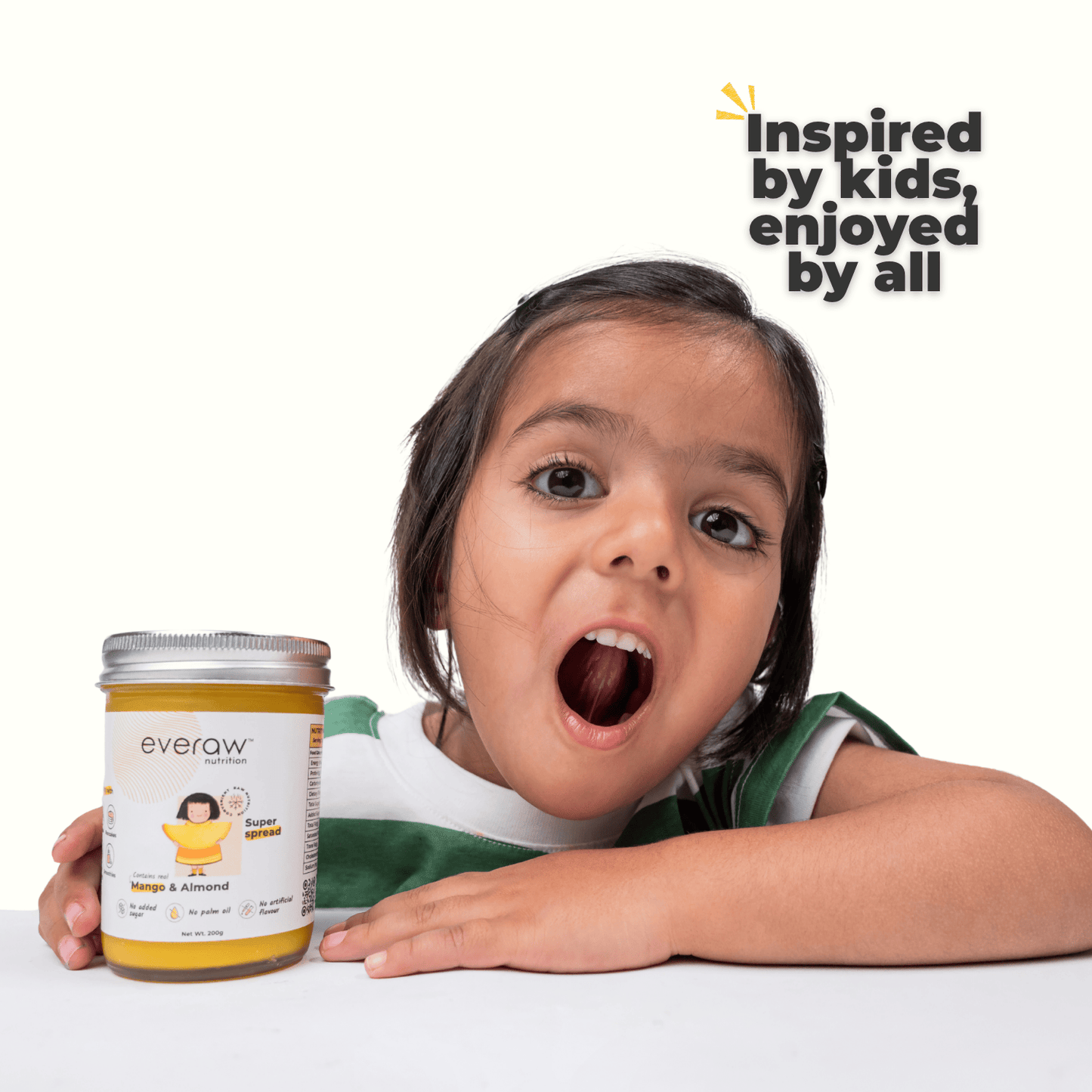 Everaw Mango Almond Butter for everyday healthy snacking, kid friendly clean label spread enjoyed by all ages with no added sugar