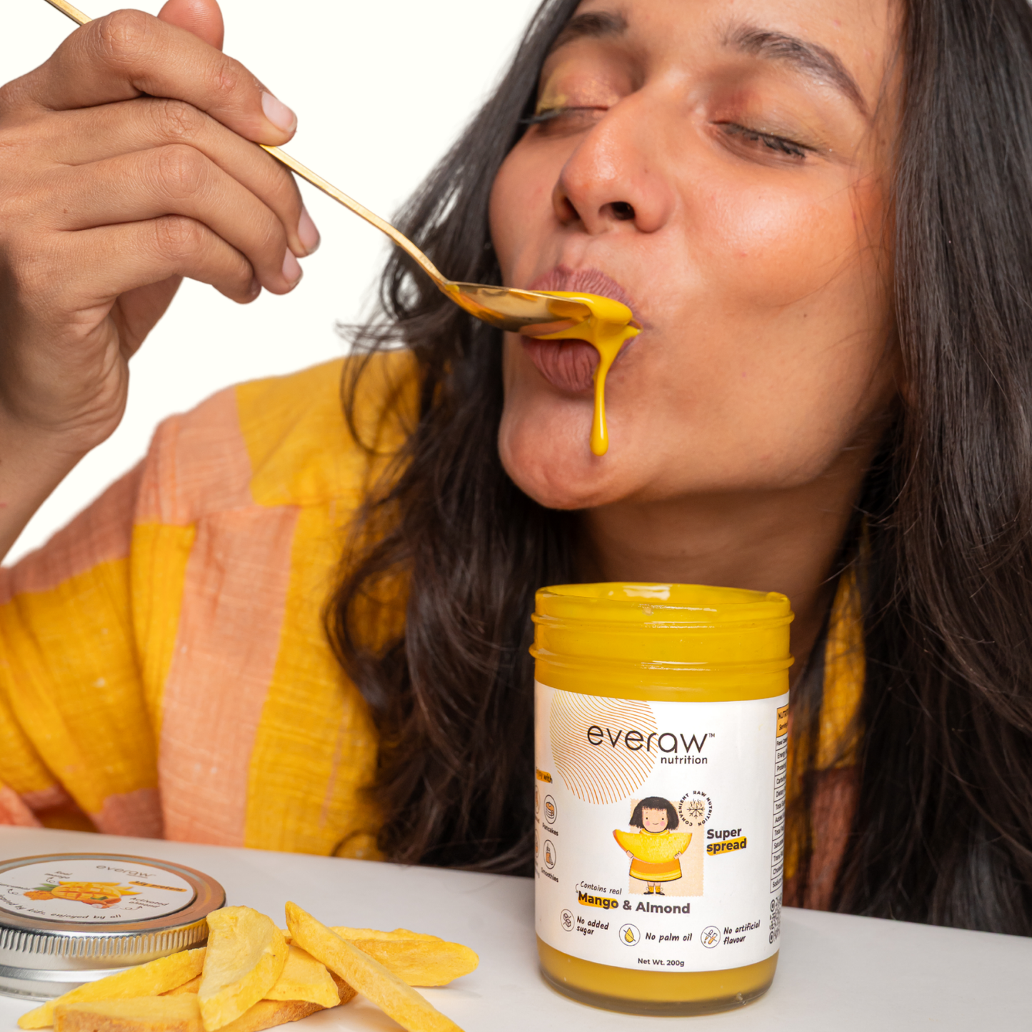 Everaw Mango Almond Butter for everyday healthy snacking, kid friendly clean label spread enjoyed by all ages with no added sugar