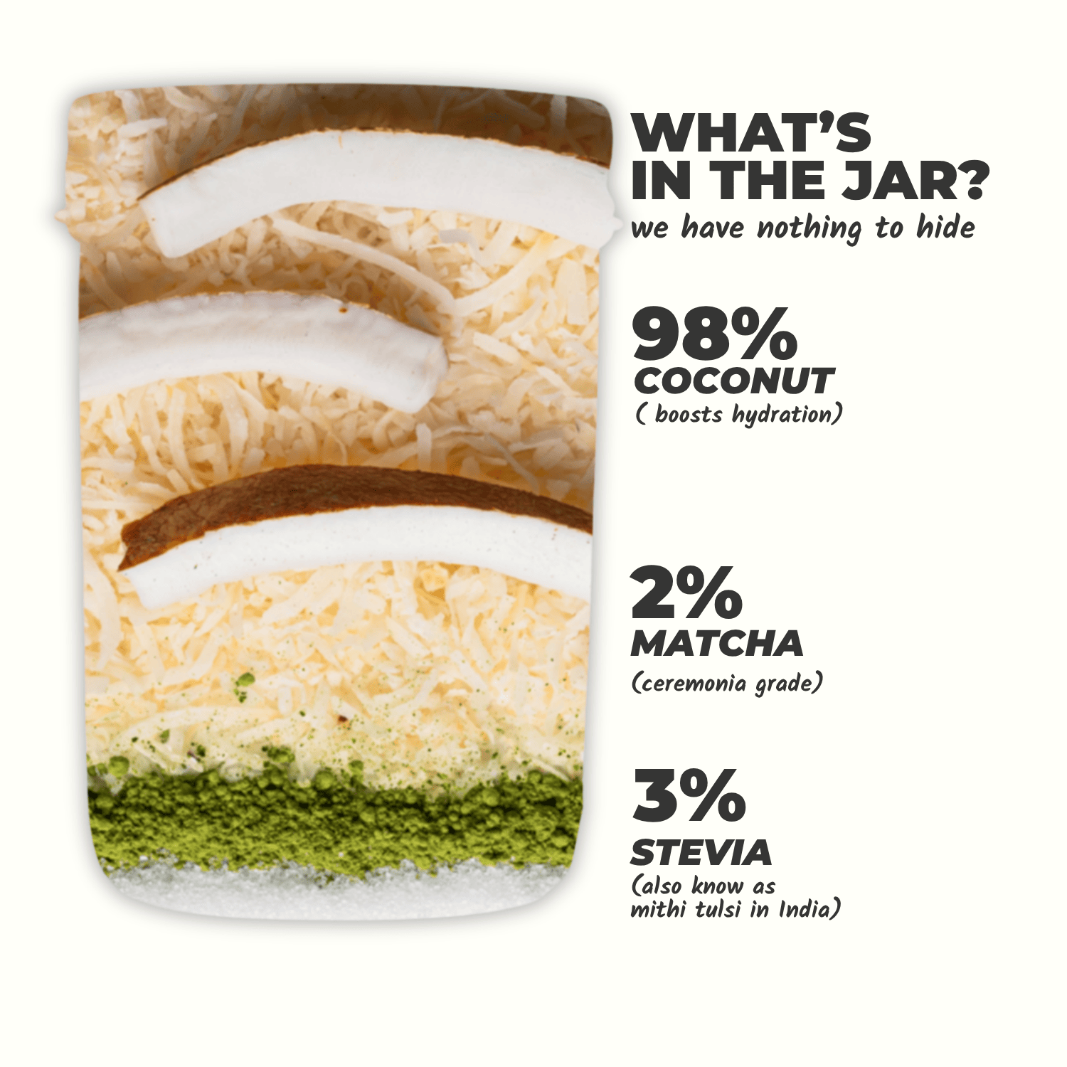 Everaw Matcha Coconut Butter ingredient breakdown, real matcha and coconut and nothing artificial, high protein clean label spread