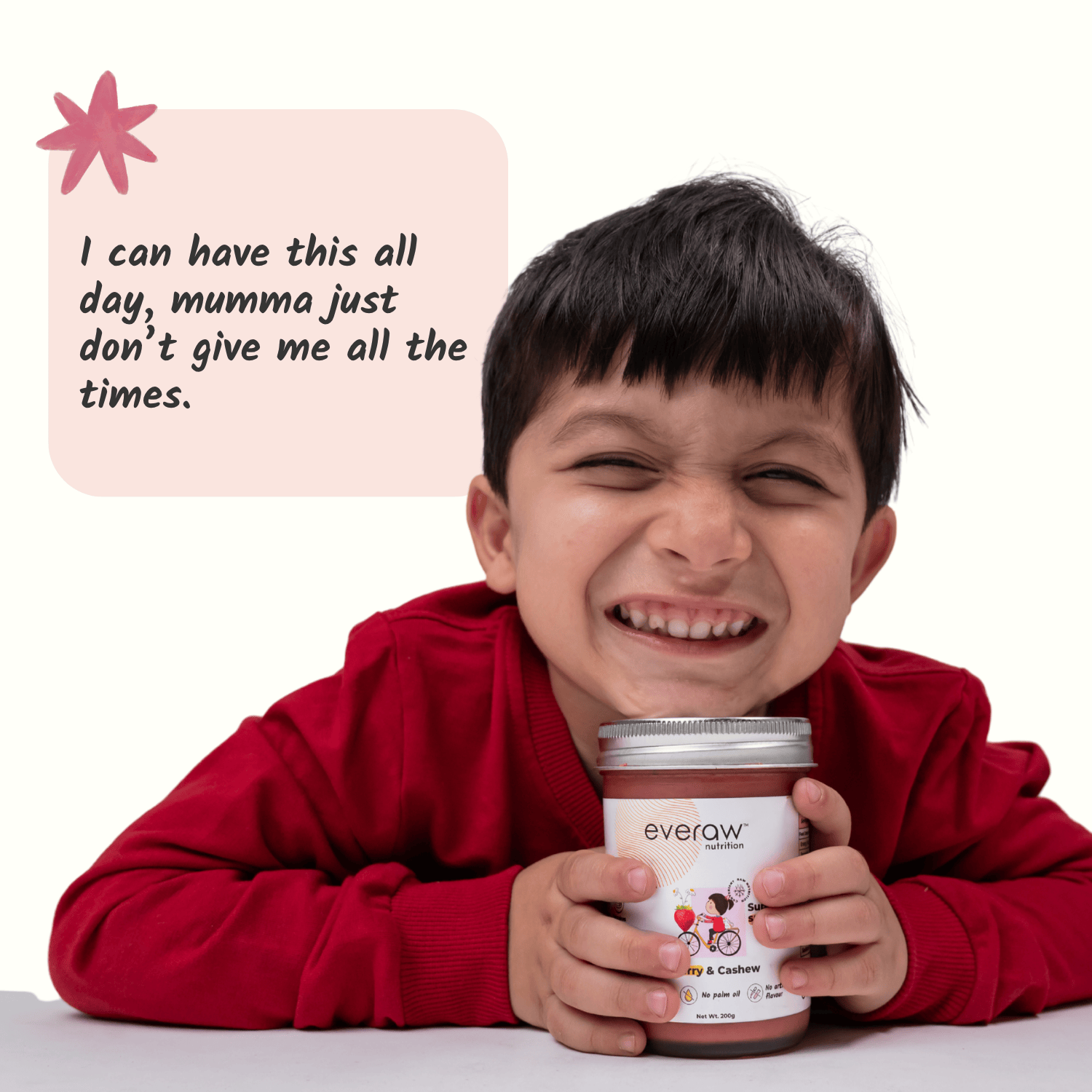 Everaw Strawberry Cashew Butter for everyday healthy snacking, kid friendly clean label spread enjoyed by all ages with no added sugar