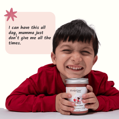 Everaw Strawberry Cashew Butter for everyday healthy snacking, kid friendly clean label spread enjoyed by all ages with no added sugar
