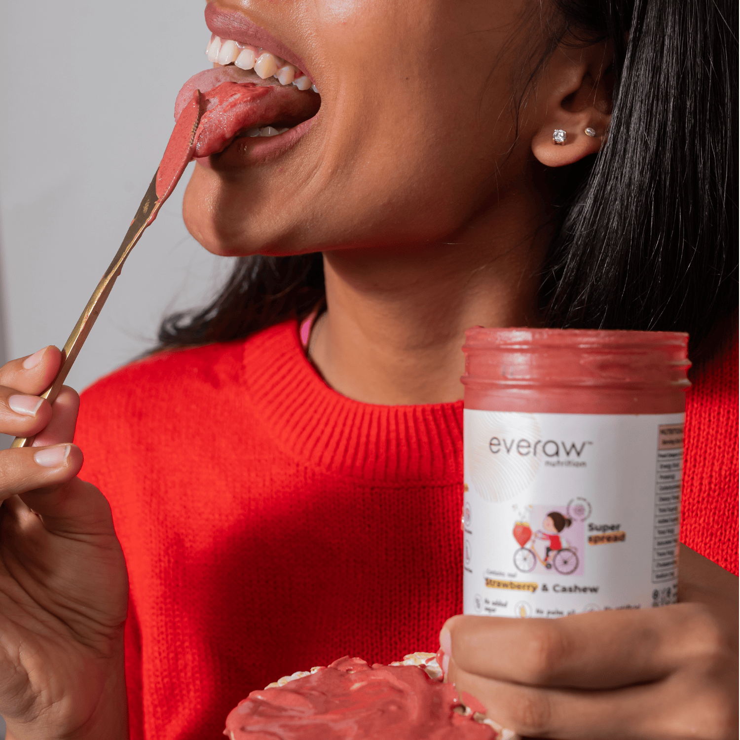 Everaw Strawberry Cashew Butter for everyday healthy snacking, kid friendly clean label spread enjoyed by all ages with no added sugar