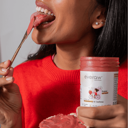 Everaw Strawberry Cashew Butter for everyday healthy snacking, kid friendly clean label spread enjoyed by all ages with no added sugar