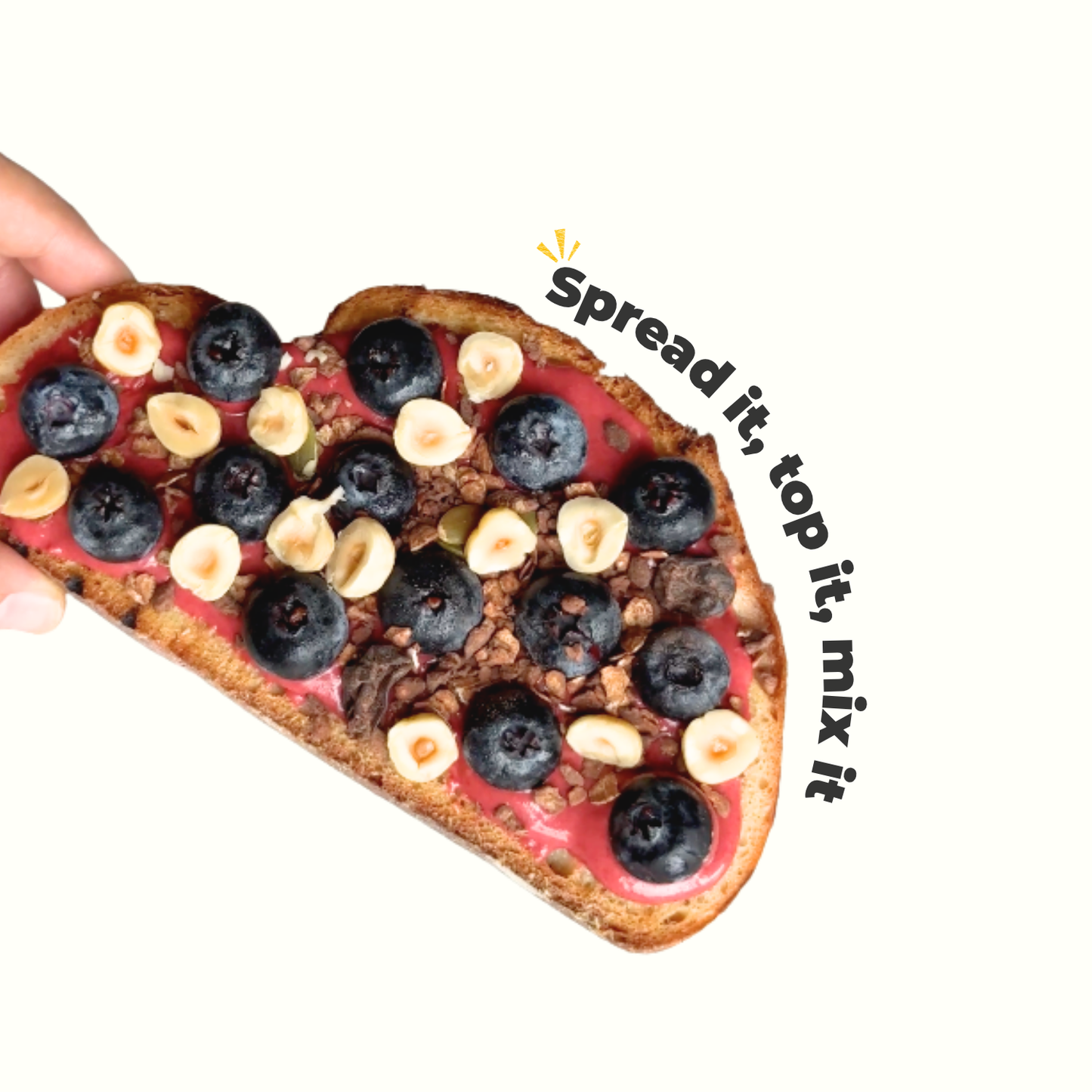 How to use Everaw Strawberry Cashew Butter, spread it on toast, top your bowl or mix into smoothies and desserts, versatile real fruit and nut spread