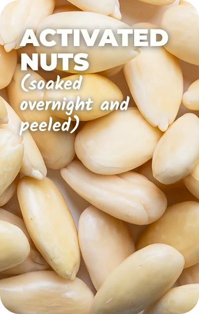Activated nuts soaked overnight and peeled, one of the clean ingredients inside Everaw Super Smoothie Mix