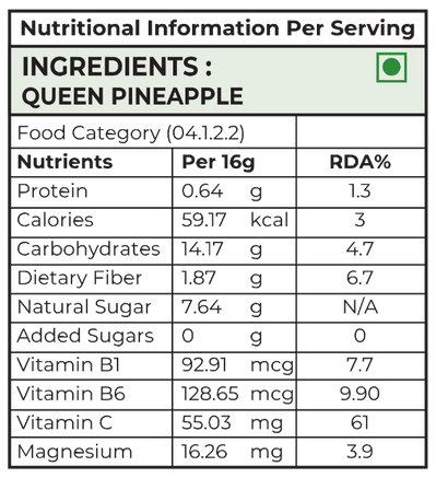 Nutritional info for freeze dried Queen Pineapple snack